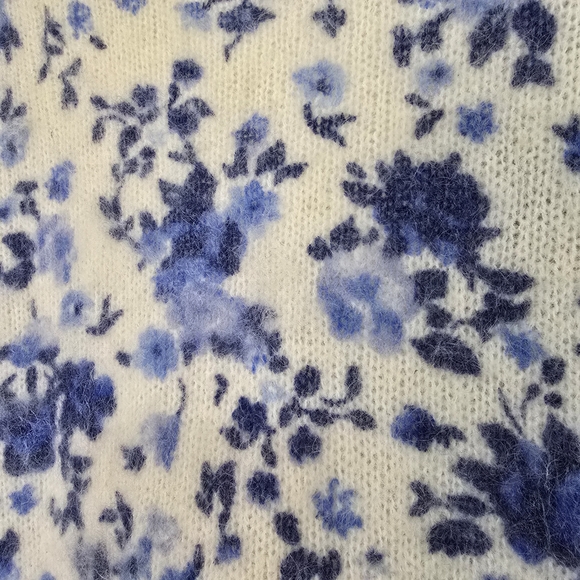 La Maille Sezane Lisette Cardigan wool Kid Mohair Blue Floral Scandi Luxury - Picture 9 of 12